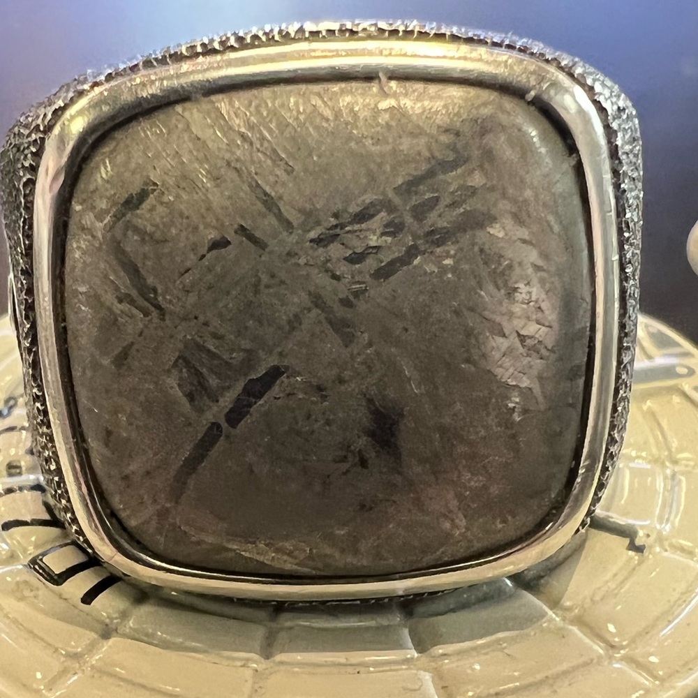 David Yurman Size 10 Cushion Signet Ring Meteorite Sterling Silver Pre-Owned